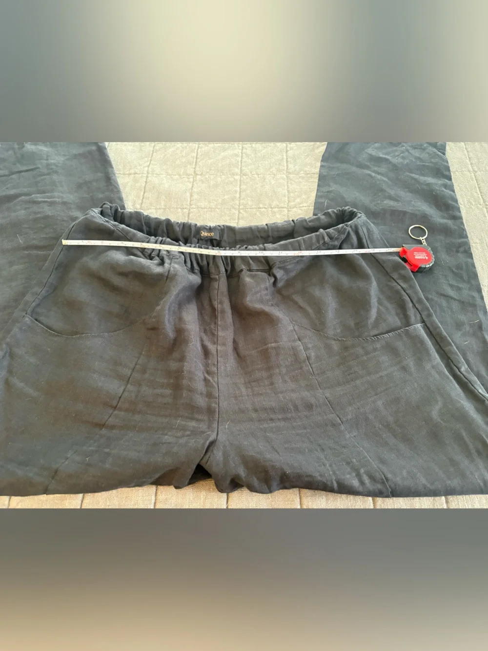Quince Black Elastic-Waist Linen Crop Pants